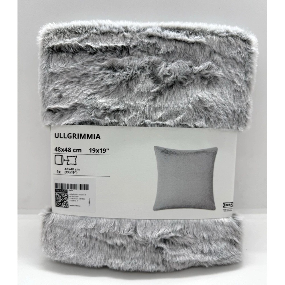 IKEA ULLGRIMMIA Cushion Cover Gray Faux Fur 19x19 Square Pillow Case 306.175.91